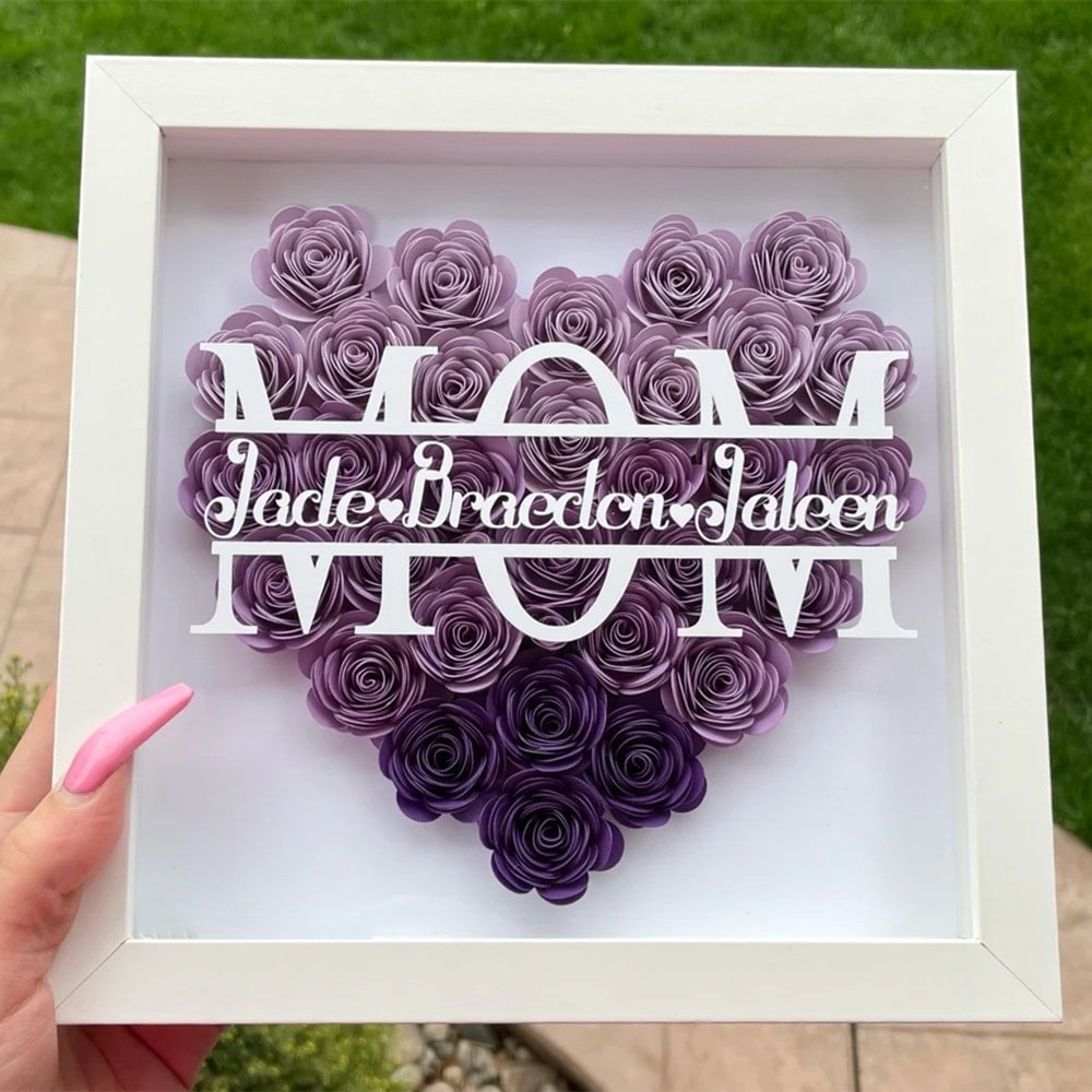 Heart Shaped Monogram Flower Shadow Box Mothers Day Gift MOM / MAMA /