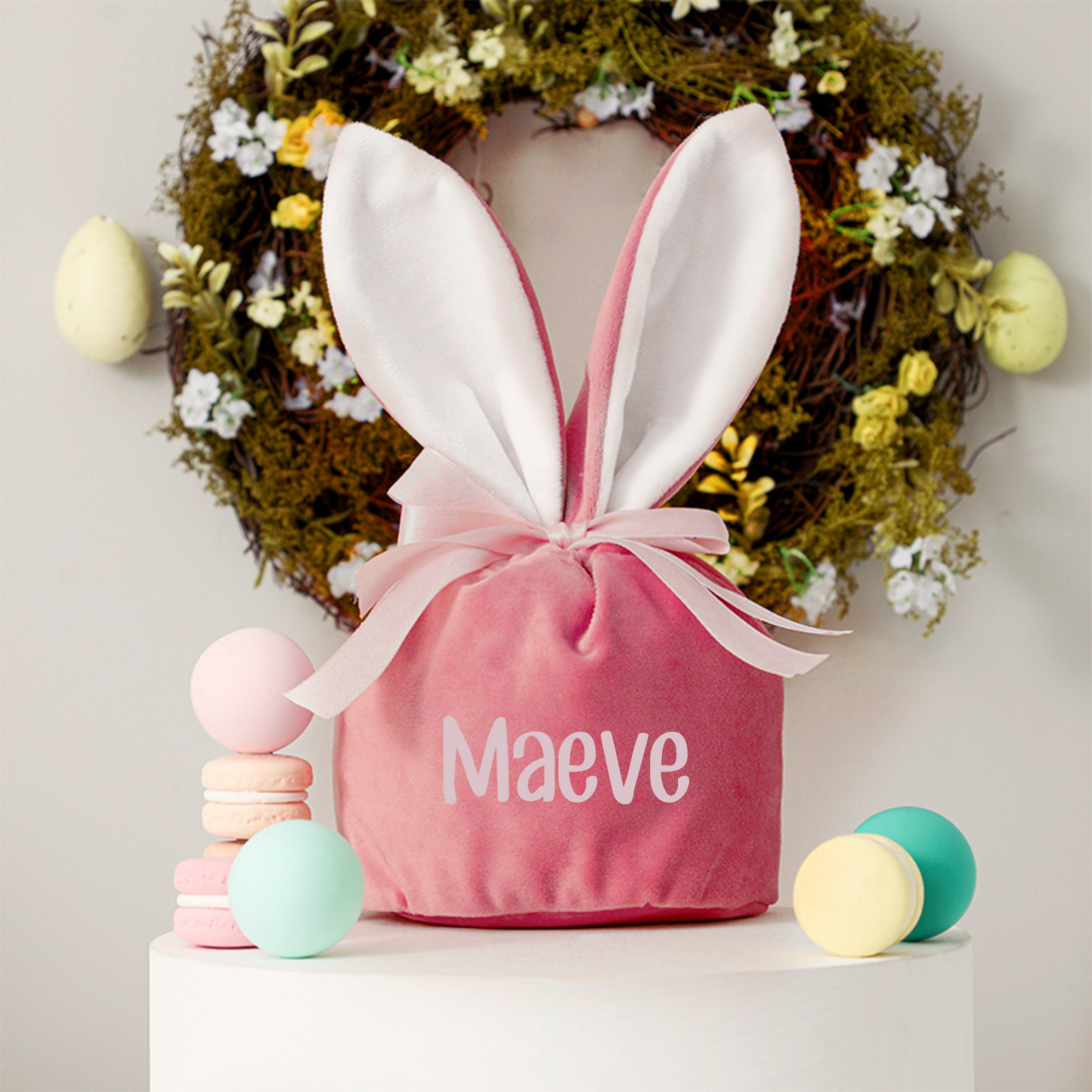 Personalized Name Easter Bunny Velvet Basket