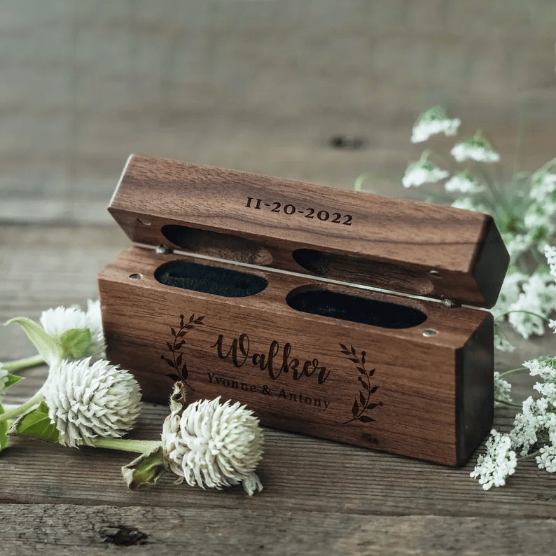 Personalized Wedding Double Slot Wooden Ring Box