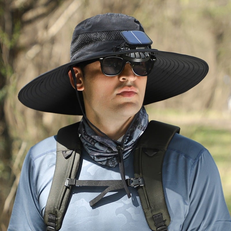 🔥Father's Day Sale- Wide Brim Solar Fan Outdoor Fishing Hat-Solar & USB Charging