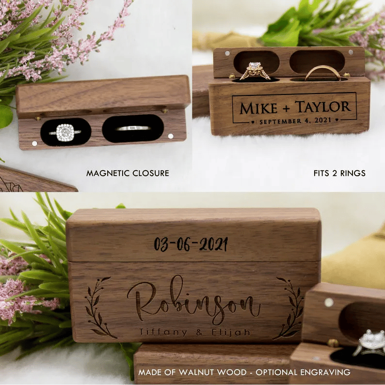 Personalized Wedding Double Slot Wooden Ring Box