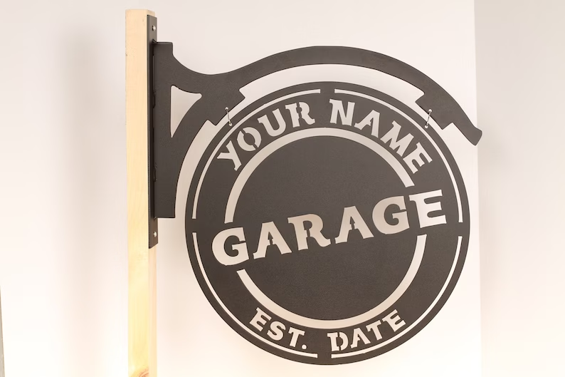 Personalized Name Steel Metal-Hanging-Garage Sign
