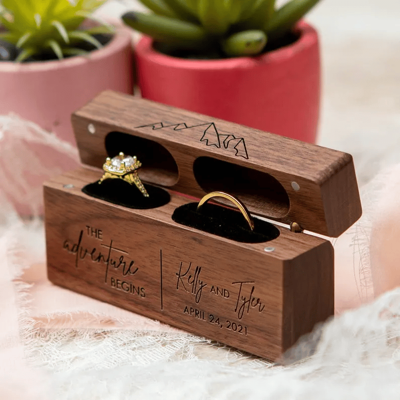 Personalized Wedding Double Slot Wooden Ring Box
