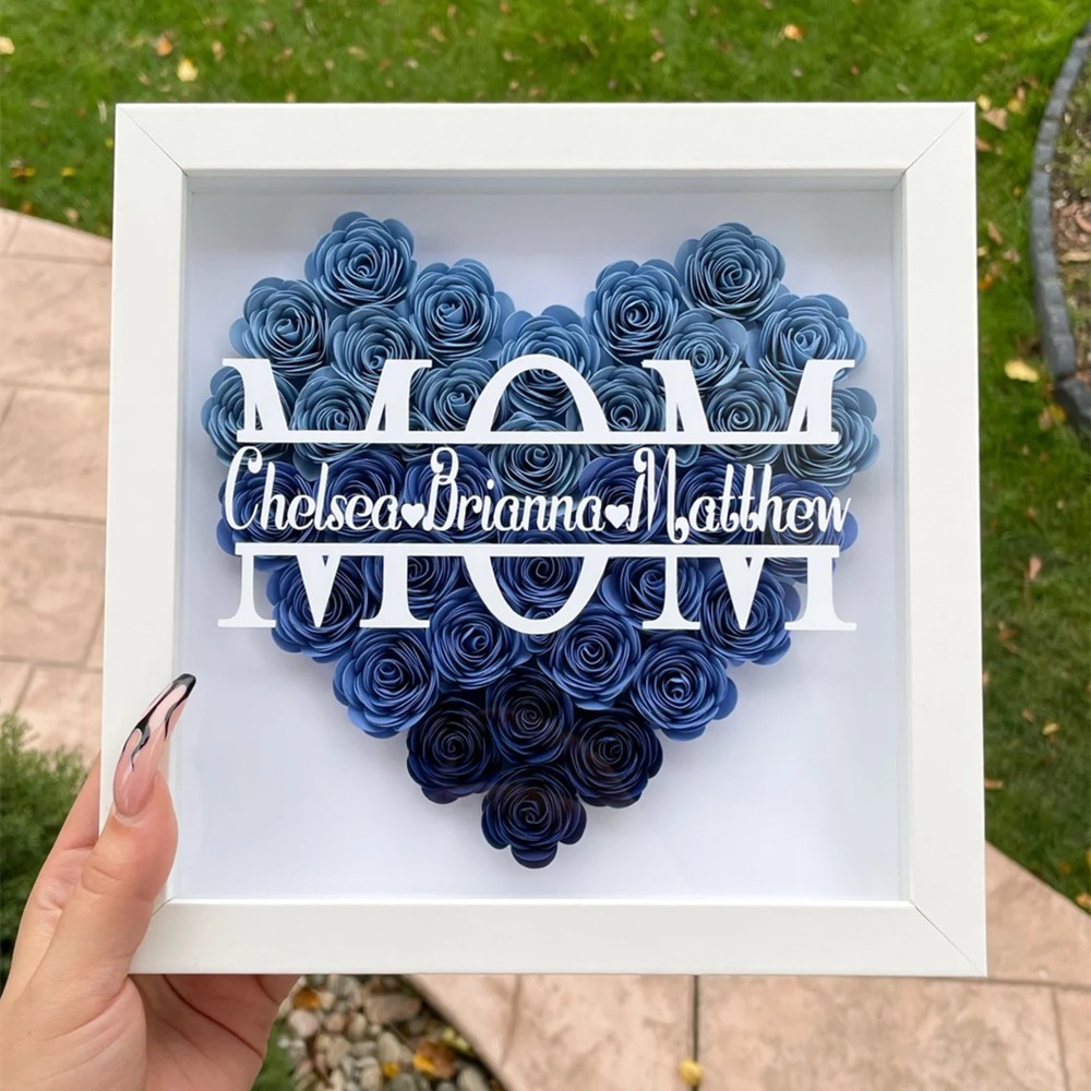 Heart Shaped Monogram Flower Shadow Box Mothers Day Gift