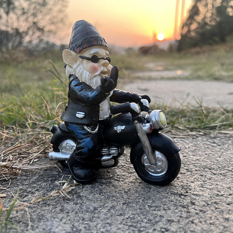 Middle Finger Dwarf Riding Motorcycle Funny Outdoor Garden Gnome
