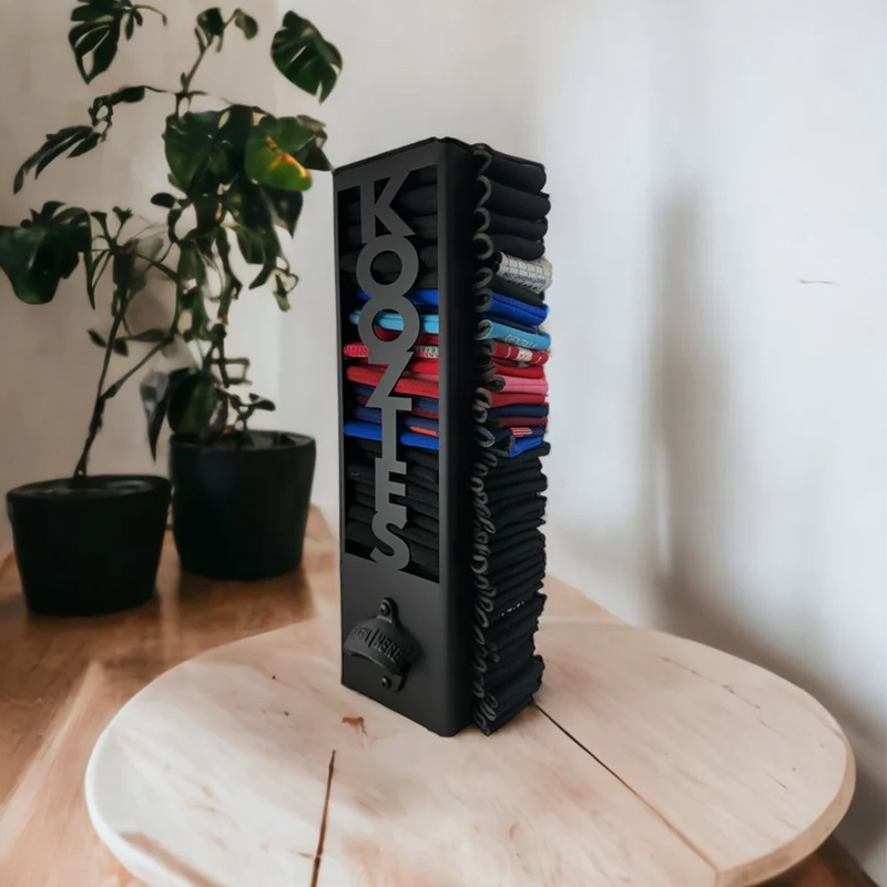 Custom can cooler holder with bottle opener