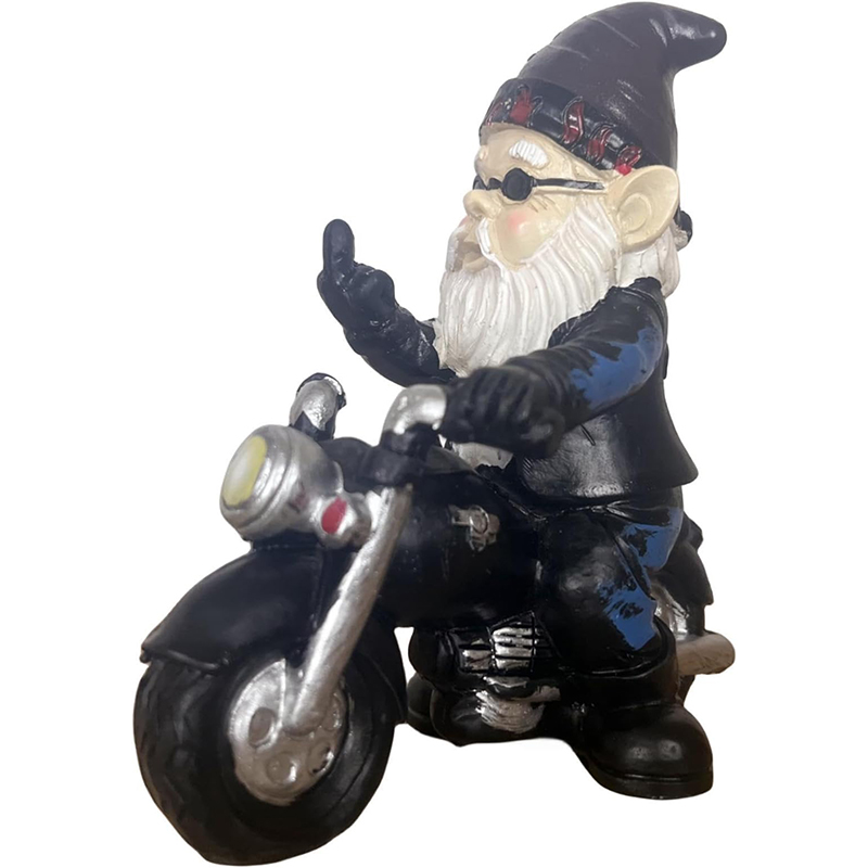 Middle Finger Dwarf Riding Motorcycle Funny Outdoor Garden Gnome