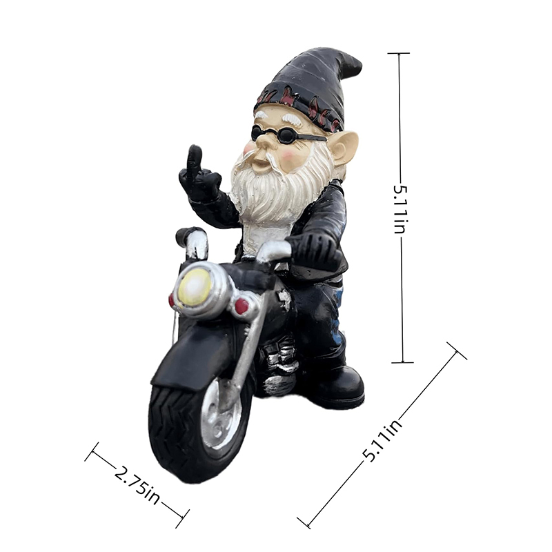 Middle Finger Dwarf Riding Motorcycle Funny Outdoor Garden Gnome