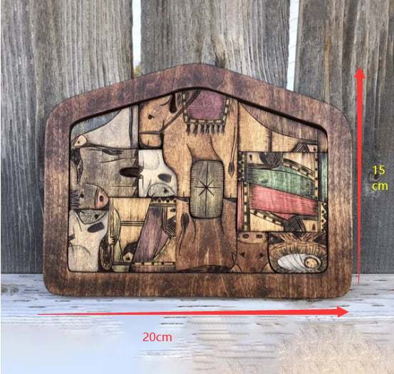 Nativity Puzzle With Wood Burned Design Wooden Jesus Puzzles Set Jigsaw Game