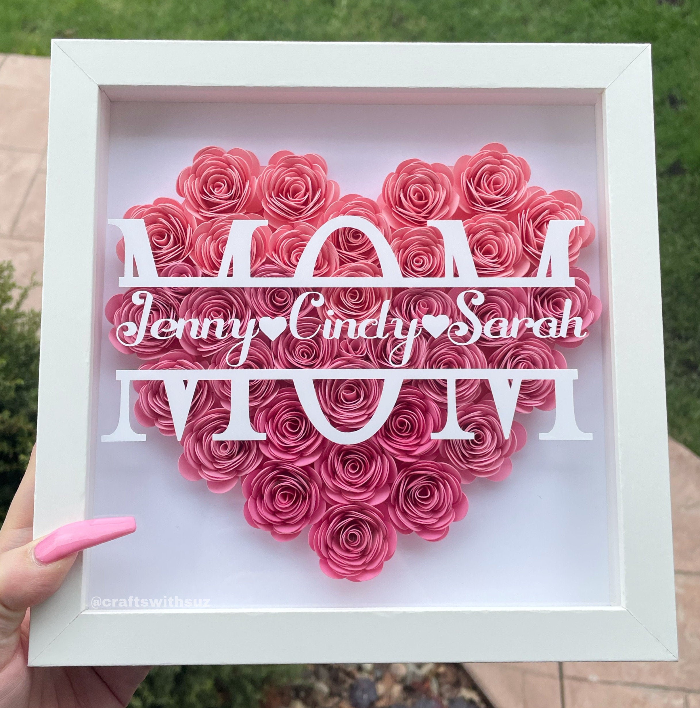 Heart Shaped Monogram Flower Shadow Box Mothers Day Gift