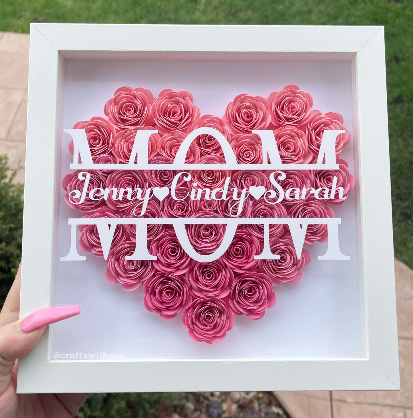 Heart Shaped Monogram Flower Shadow Box Mothers Day Gift