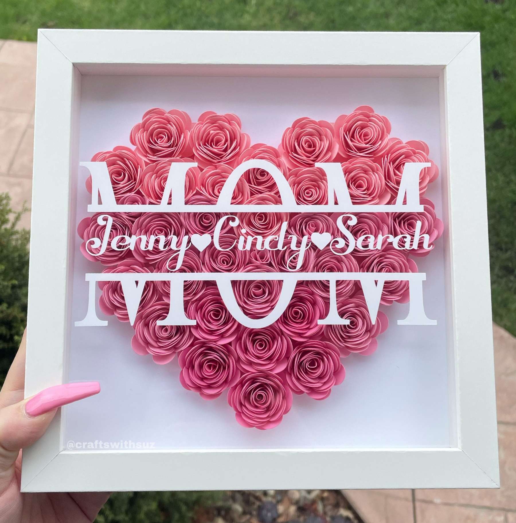 Heart Shaped Monogram Flower Shadow Box Mothers Day Gift