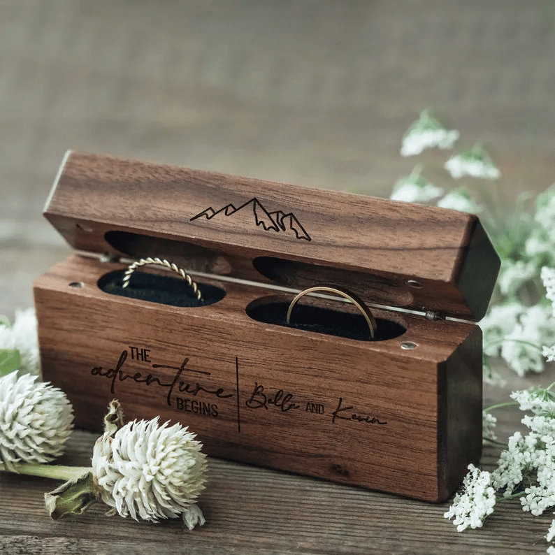Personalized Wedding Double Slot Wooden Ring Box