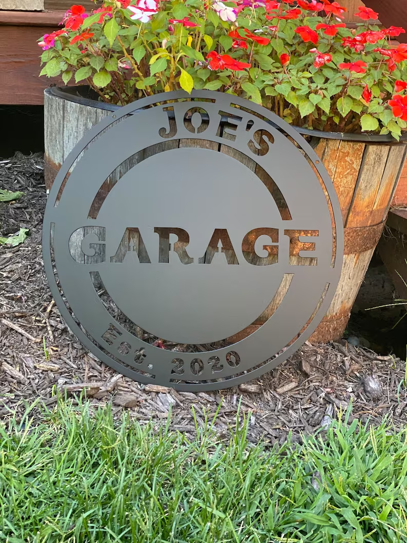Personalized Name Steel Metal-Hanging-Garage Sign