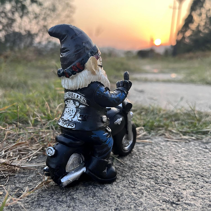 Middle Finger Dwarf Riding Motorcycle Funny Outdoor Garden Gnome