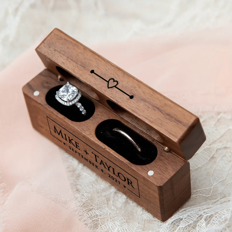 Personalized Wedding Double Slot Wooden Ring Box