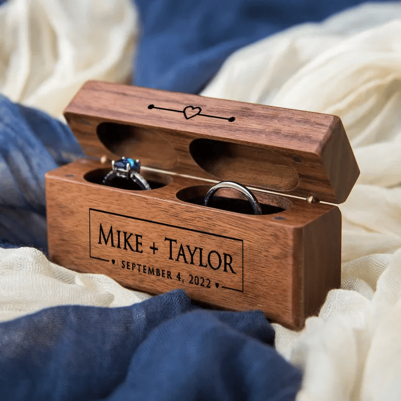 Personalized Wedding Double Slot Wooden Ring Box