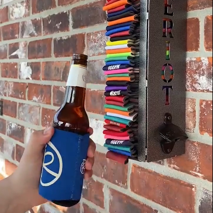 Can cooler holder with bottle opener