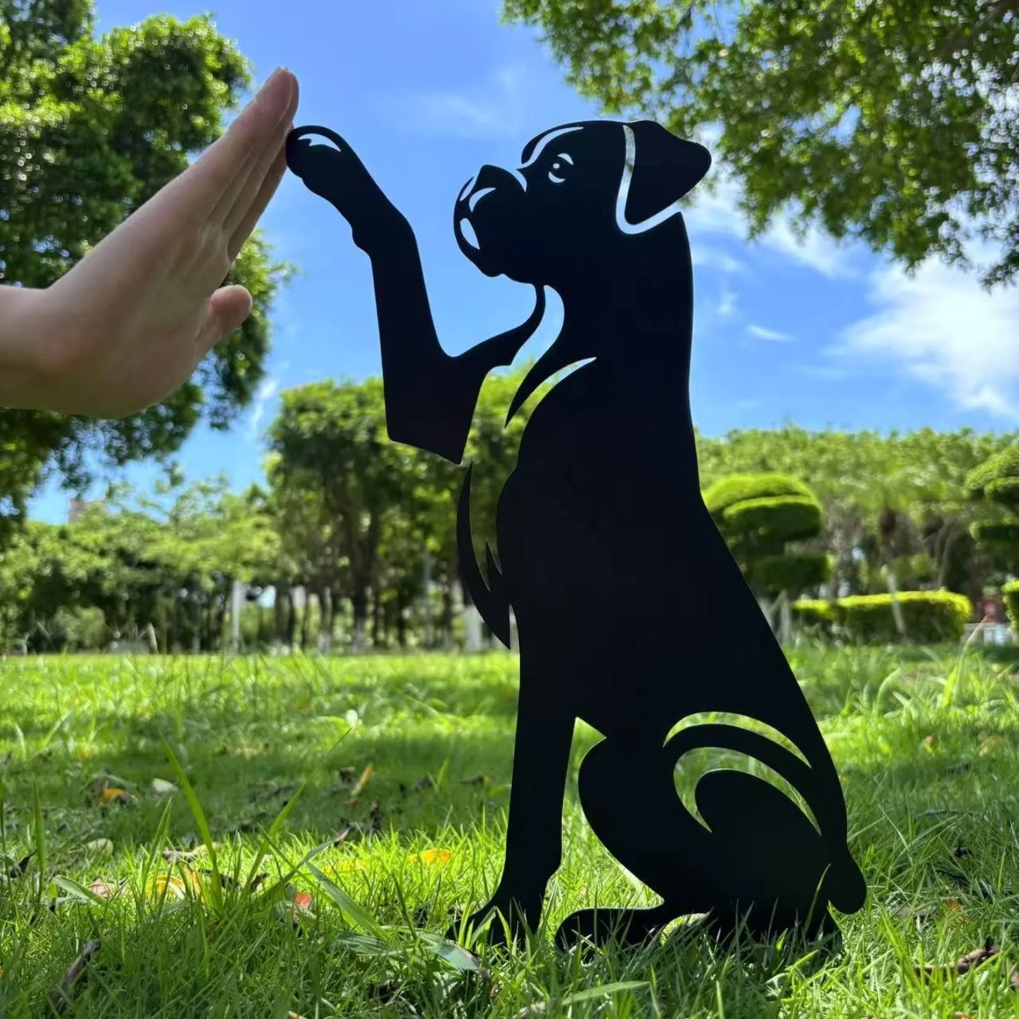 Boxer dog high five, Boxer metal garden stake, Dog memorial, Gift for dog lovers