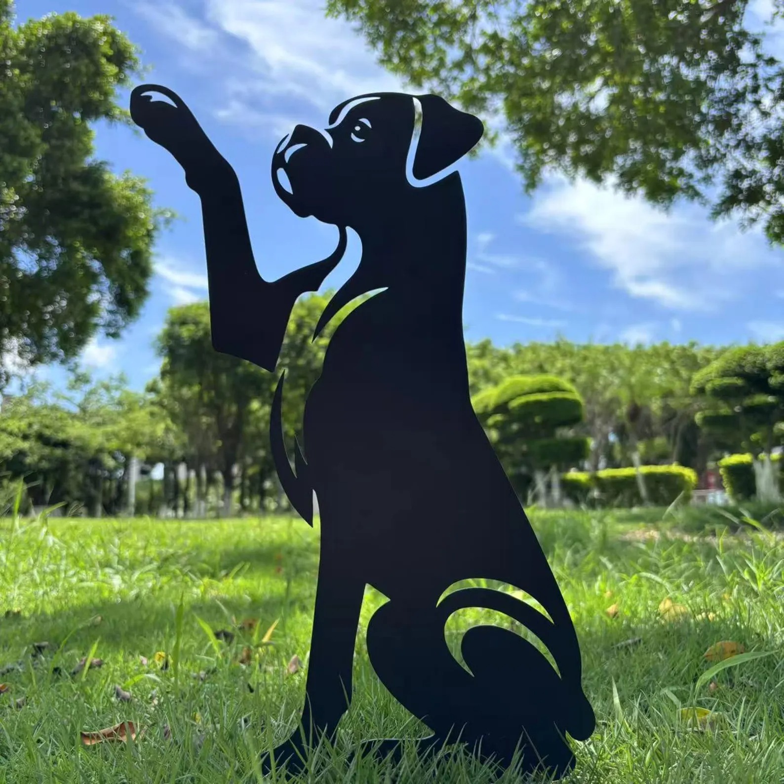 Boxer dog high five, Boxer metal garden stake, Dog memorial, Gift for dog lovers