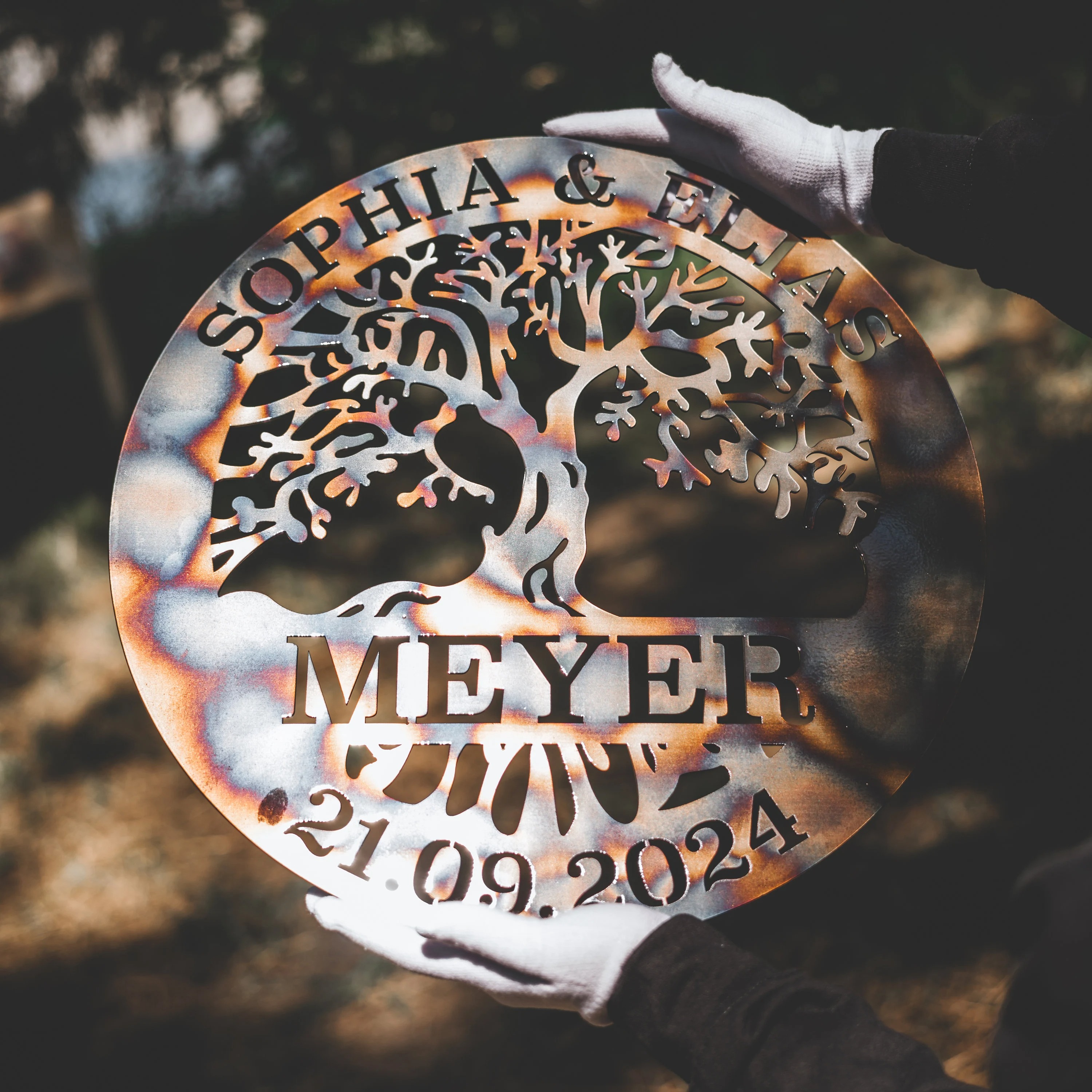 Heat-Colored Personalized Tree Design Metal Sign
