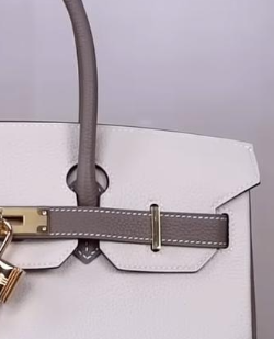 genuine leather handbag BK size 35cm cream + taupe color