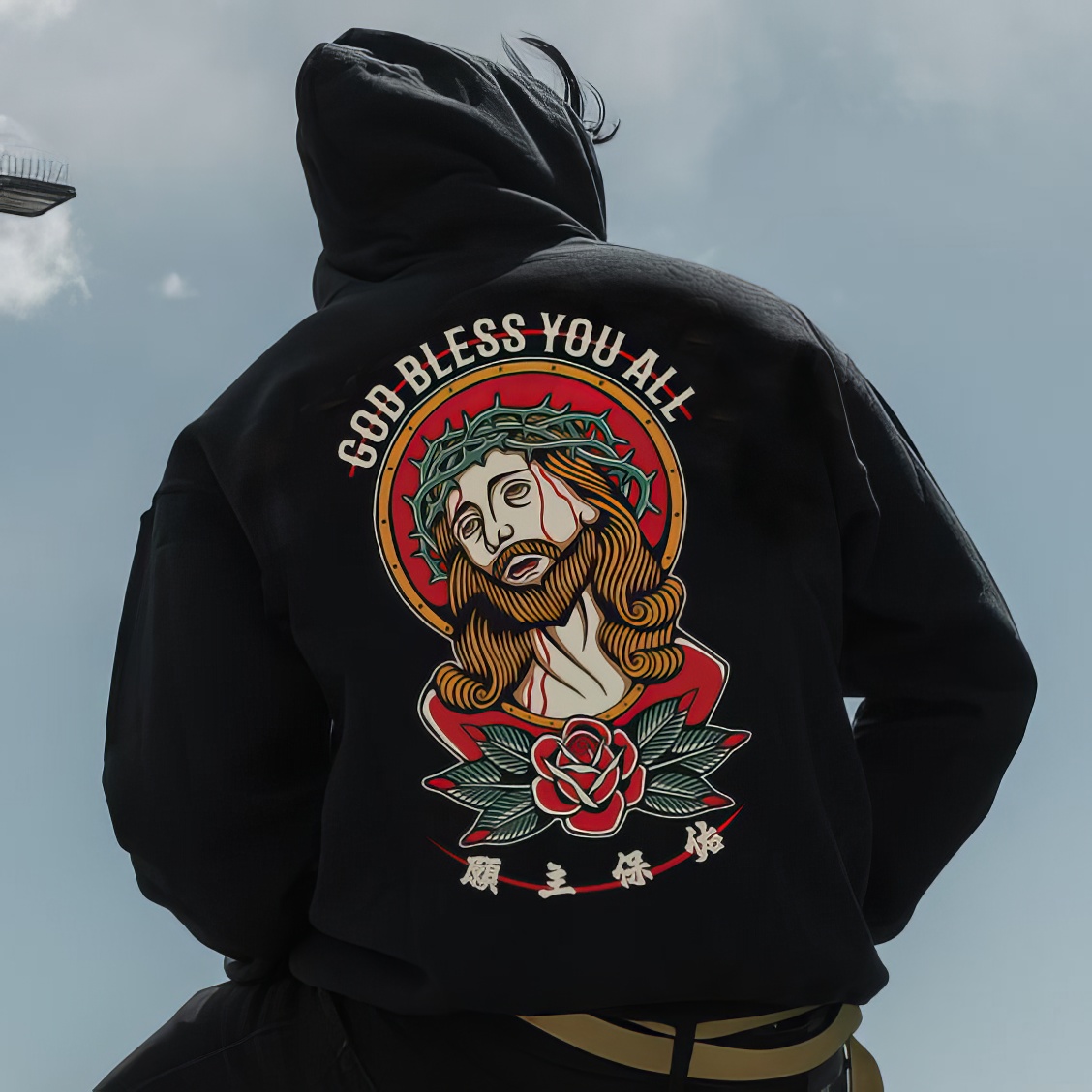 Tattoo inspired clothing: God Bless You Hoodie-Wawl Soul