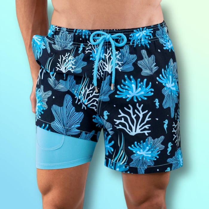Corales - Mens Swim Trunks with Compression Liner