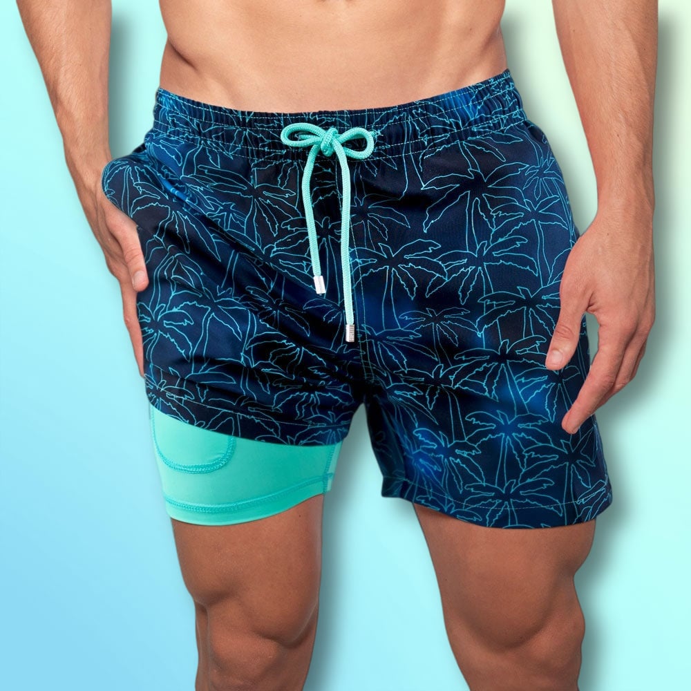 Coconut grove -Mens Swim Trunks with Compression Liner