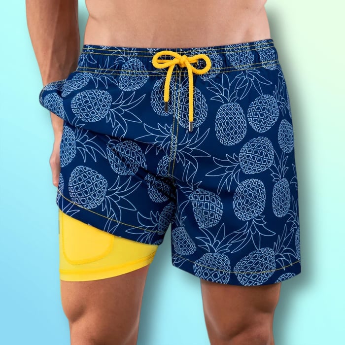 Blue Pineapple - Mens Swim Trunks with Compression Liner
