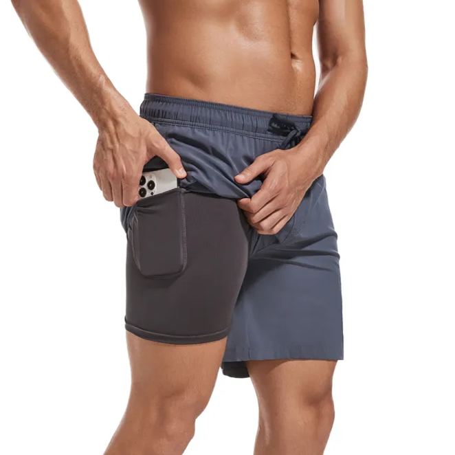 3 IN 1 Waterproof Quick Dry with Zipper Pockets Swim Trunks with Compression Liner