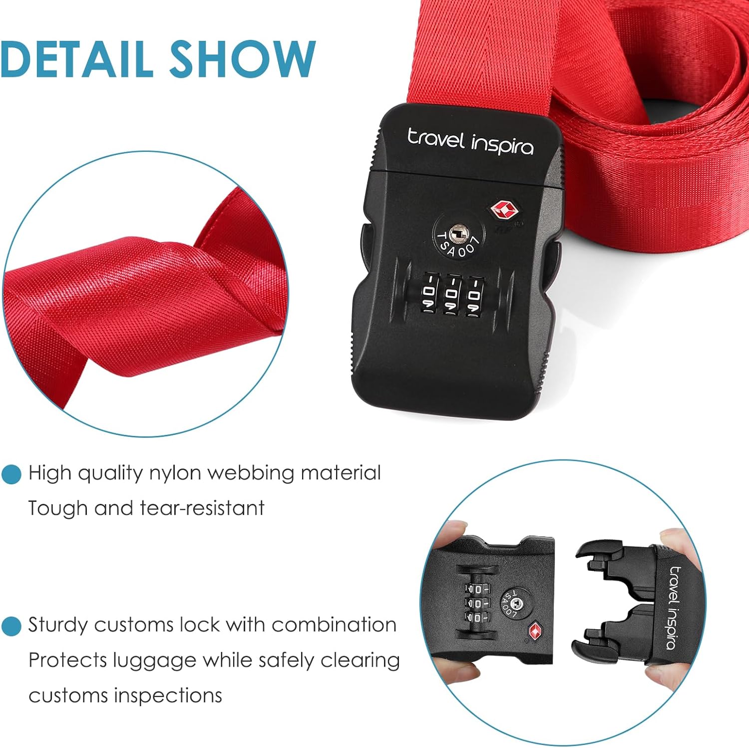 Travel Inspira Luggage Strap TSA Approved With TSA Lock