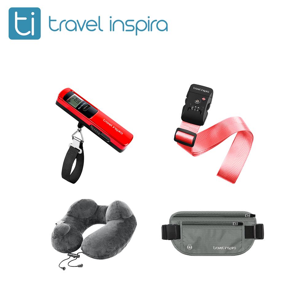 travel inspira, Essential Travel Accessories Set – Battery-Free Luggage Scale, RFID Money Belt, TSA Luggage Strap & Neck Pillow for Comfortable and Secure Journeys