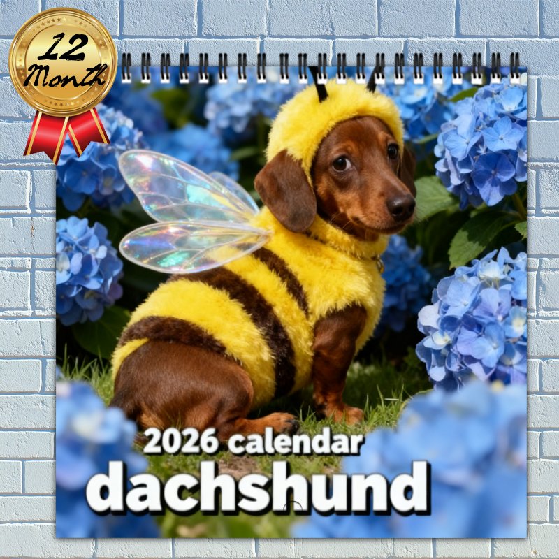 2026 Dachshund Calendar – Cute Bee-Costume Puppy 12-Month Wall Planner