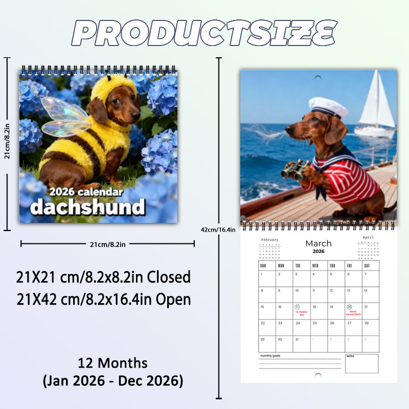 2026 Dachshund Calendar – Cute Bee-Costume Puppy 12-Month Wall Planner