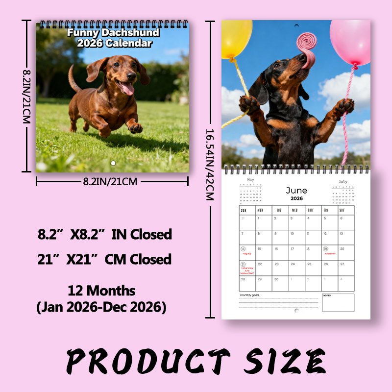 2026 Funny Dachshund Wall Calendar – Cute Puppy Monthly Planner,12-Month Gift for Dog Lovers
