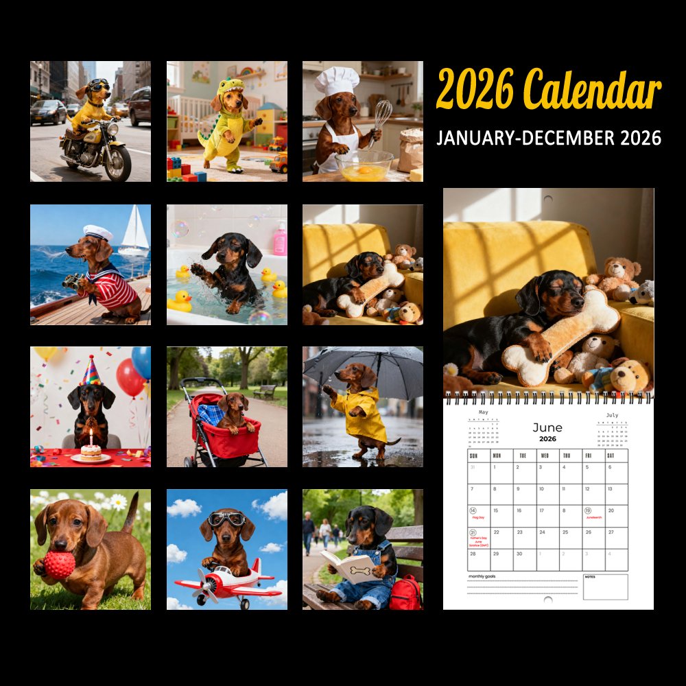 2026 Dachshund Calendar – Cute Bee-Costume Puppy 12-Month Wall Planner