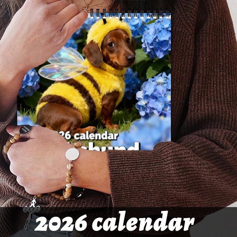 2026 Dachshund Calendar – Cute Bee-Costume Puppy 12-Month Wall Planner
