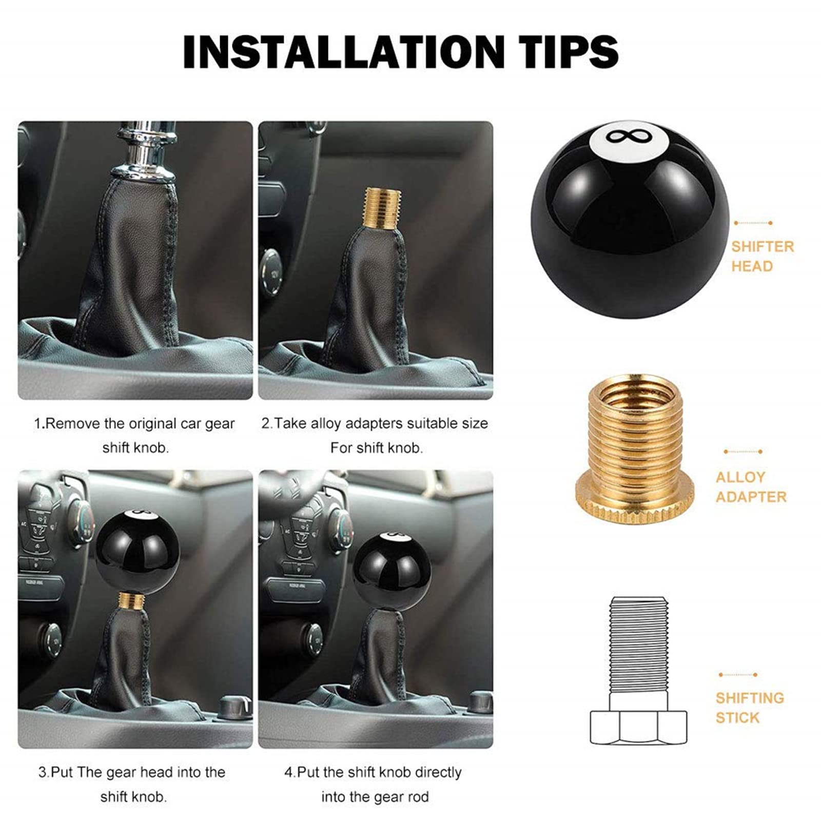 Black 8 Ball Billiard Gear Shifter Shift Knob