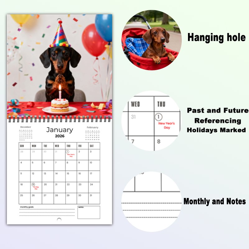 2026 Dachshund Calendar – Cute Bee-Costume Puppy 12-Month Wall Planner