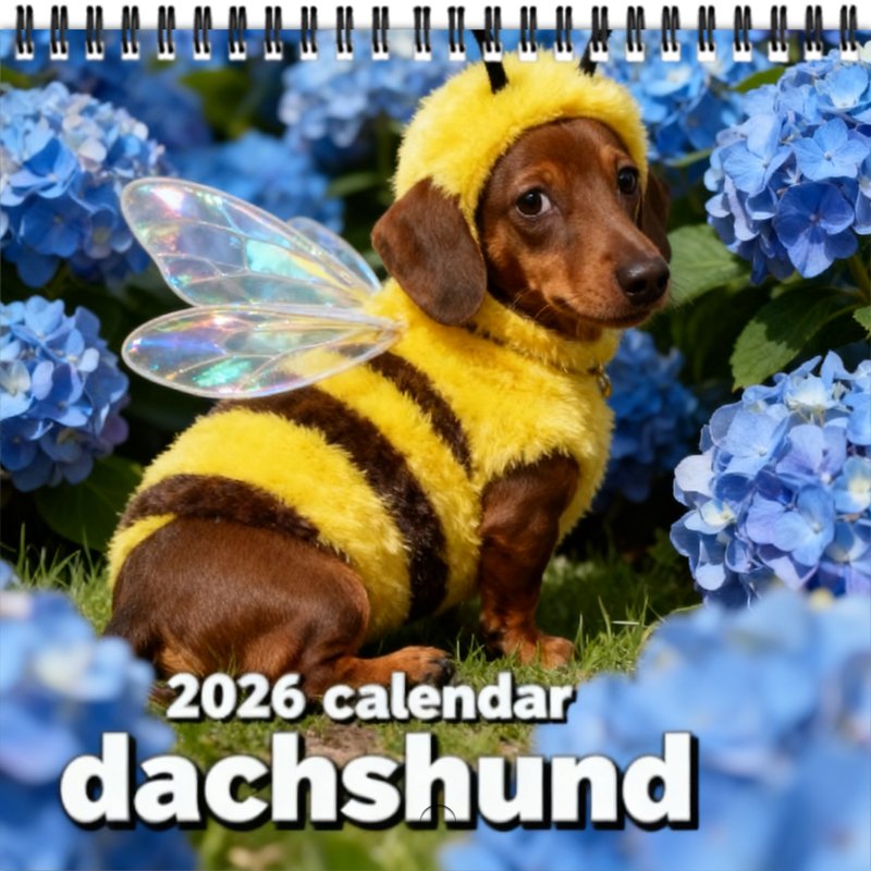 2026 Dachshund Calendar – Cute Bee-Costume Puppy 12-Month Wall Planner