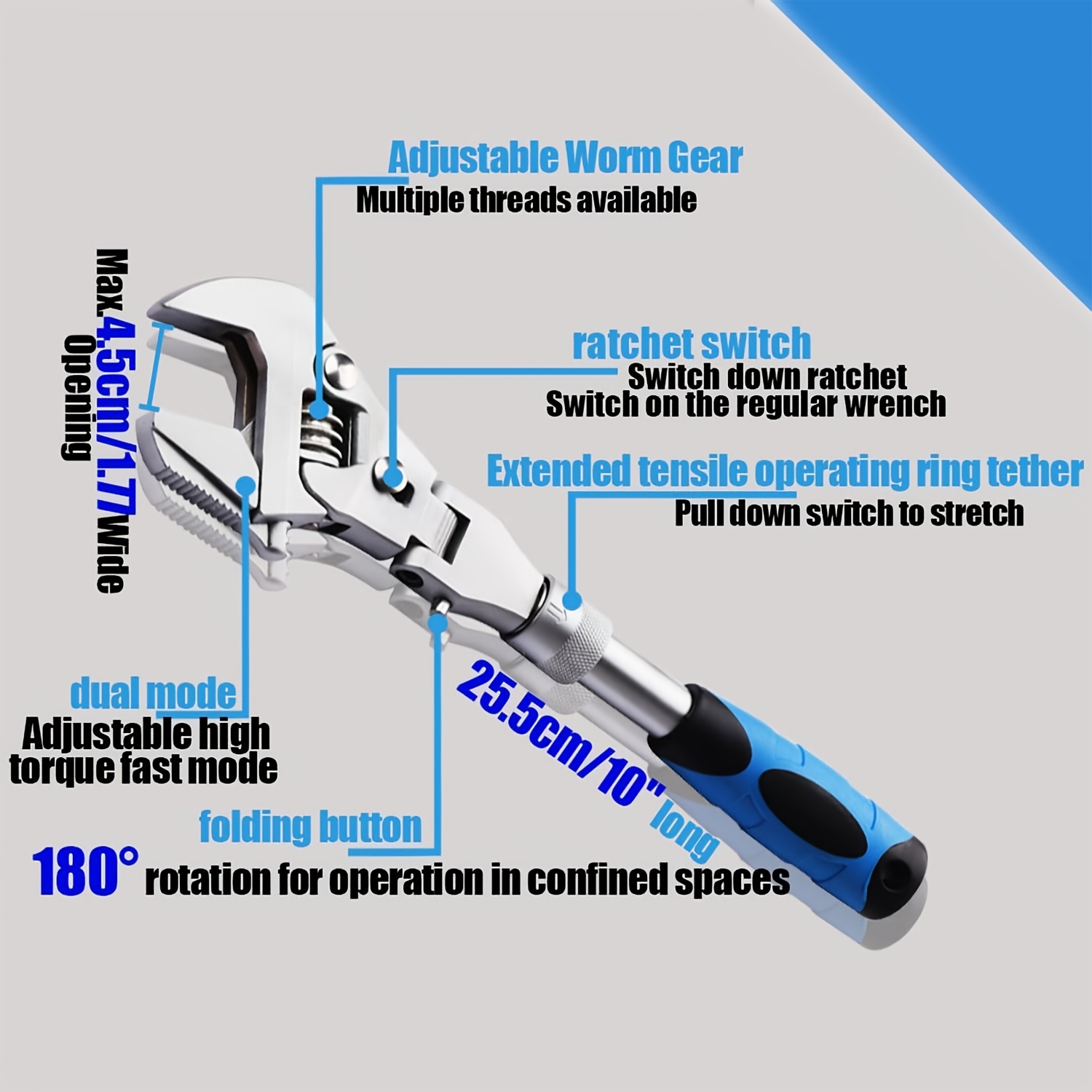 Multi-Angle Adjustable Wrench Tool – Flexible 180° Head, Extendable Handle for Home & Auto Repair