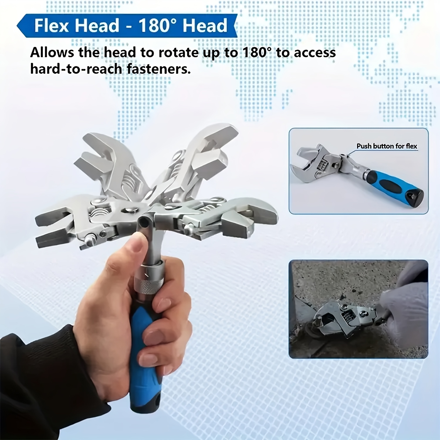 Multi-Angle Adjustable Wrench Tool – Flexible 180° Head, Extendable Handle for Home & Auto Repair