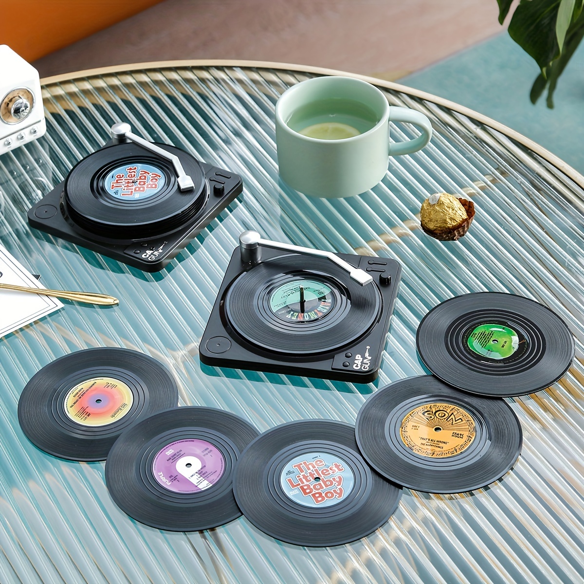 Classic Vinyl Record Coasters & Record Player