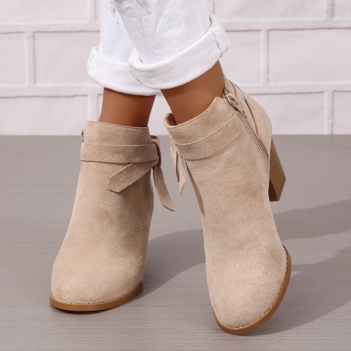 Women's Suede Side Zipper Ankle Boots