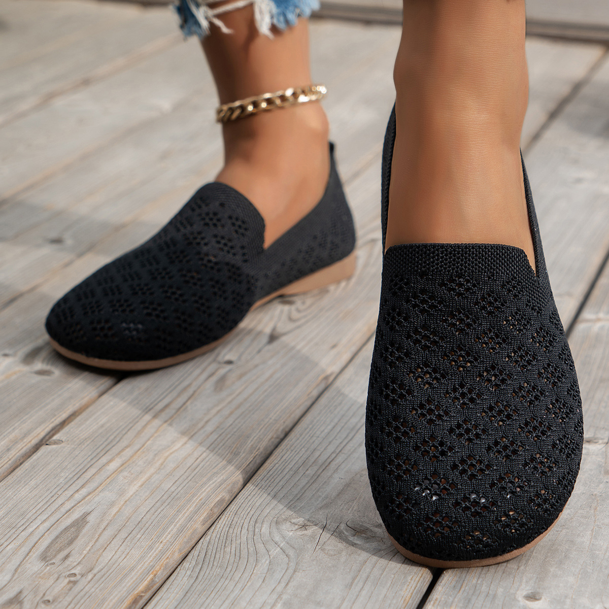 Women's Knitted Hollow Flat Shoes