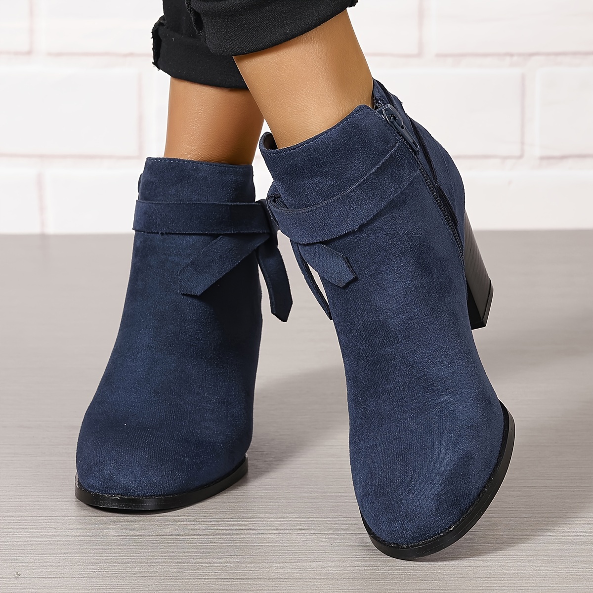 Women's Suede Side Zipper Ankle Boots
