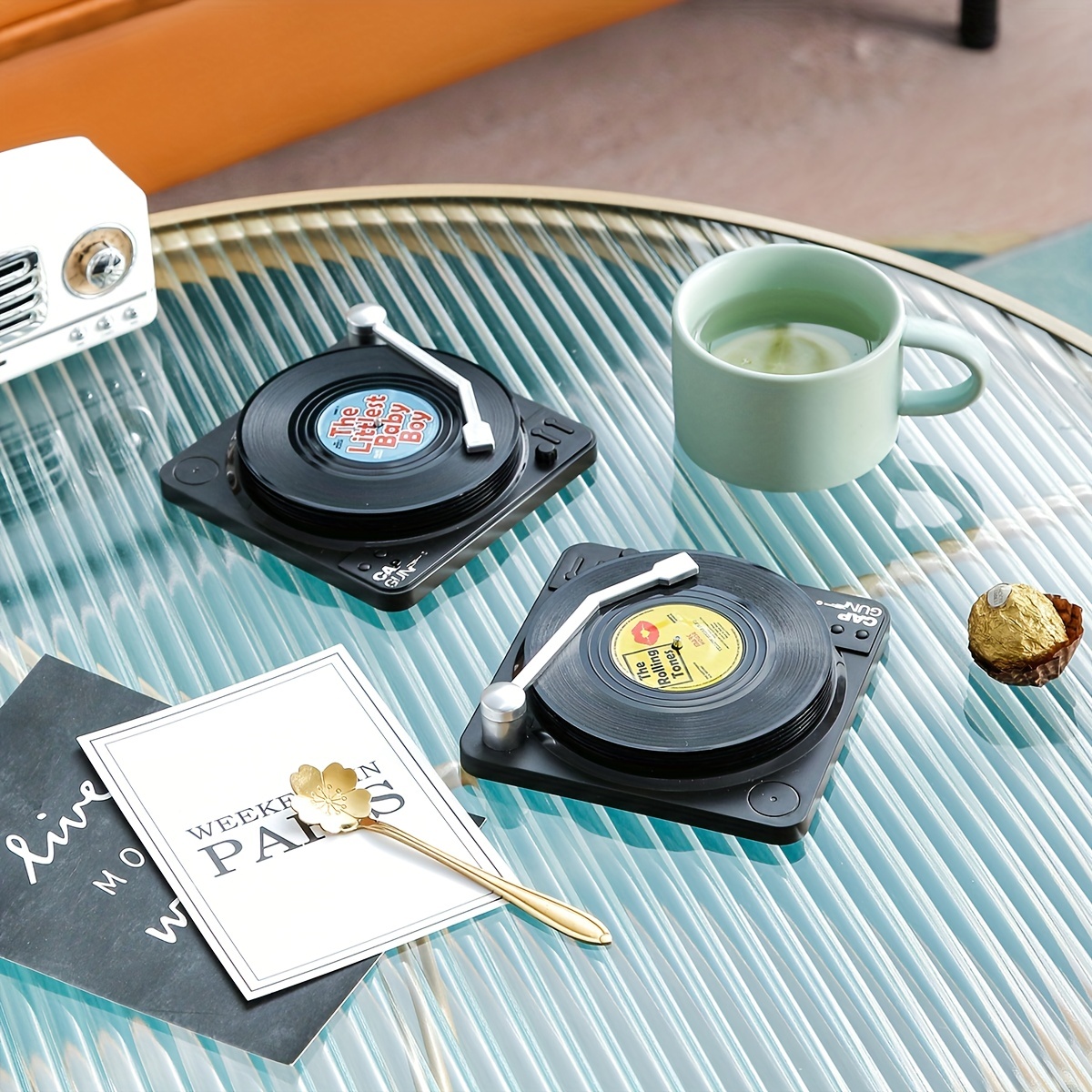 Classic Vinyl Record Coasters & Record Player