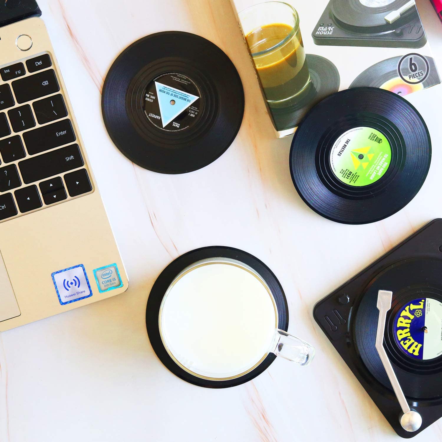 Classic Vinyl Record Coasters & Record Player