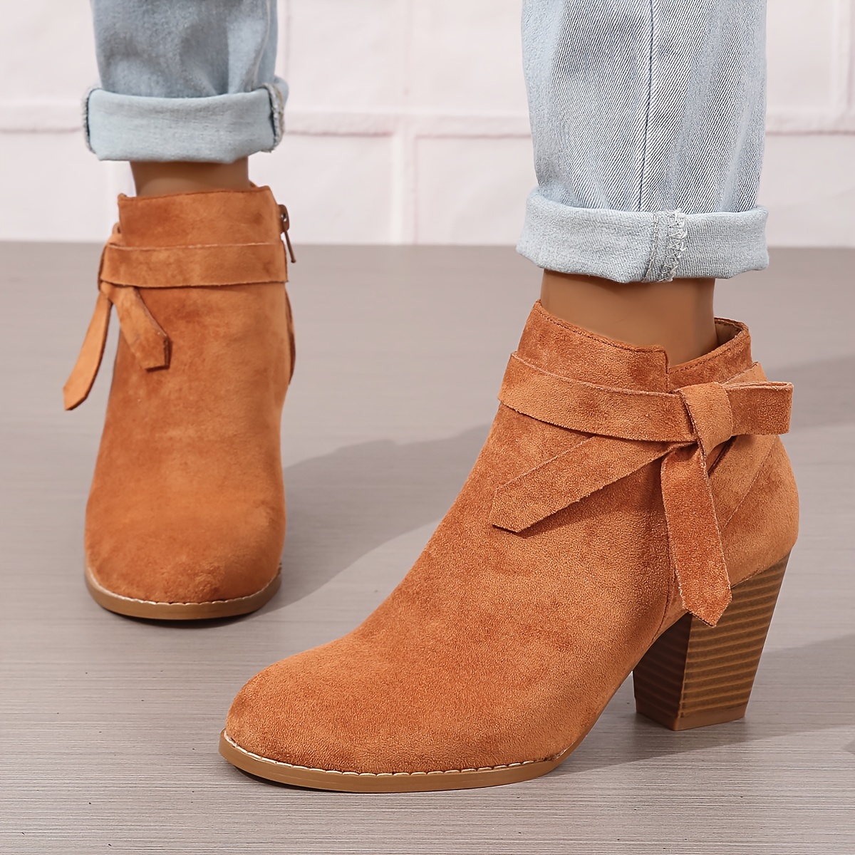 Women's Suede Side Zipper Ankle Boots